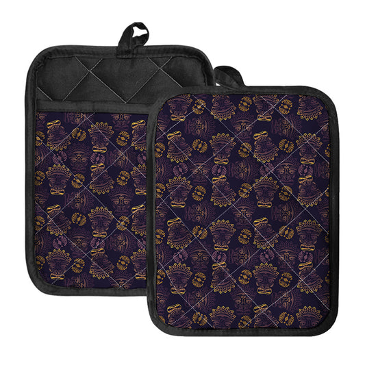 Ornament Tiki Mask Pattern Print Pot Holders With Pocket