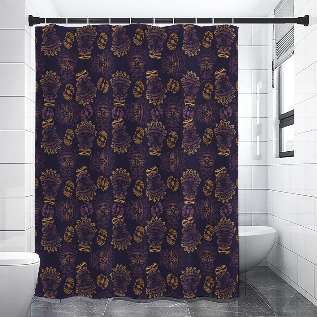 Ornament Tiki Mask Pattern Print Premium Shower Curtain