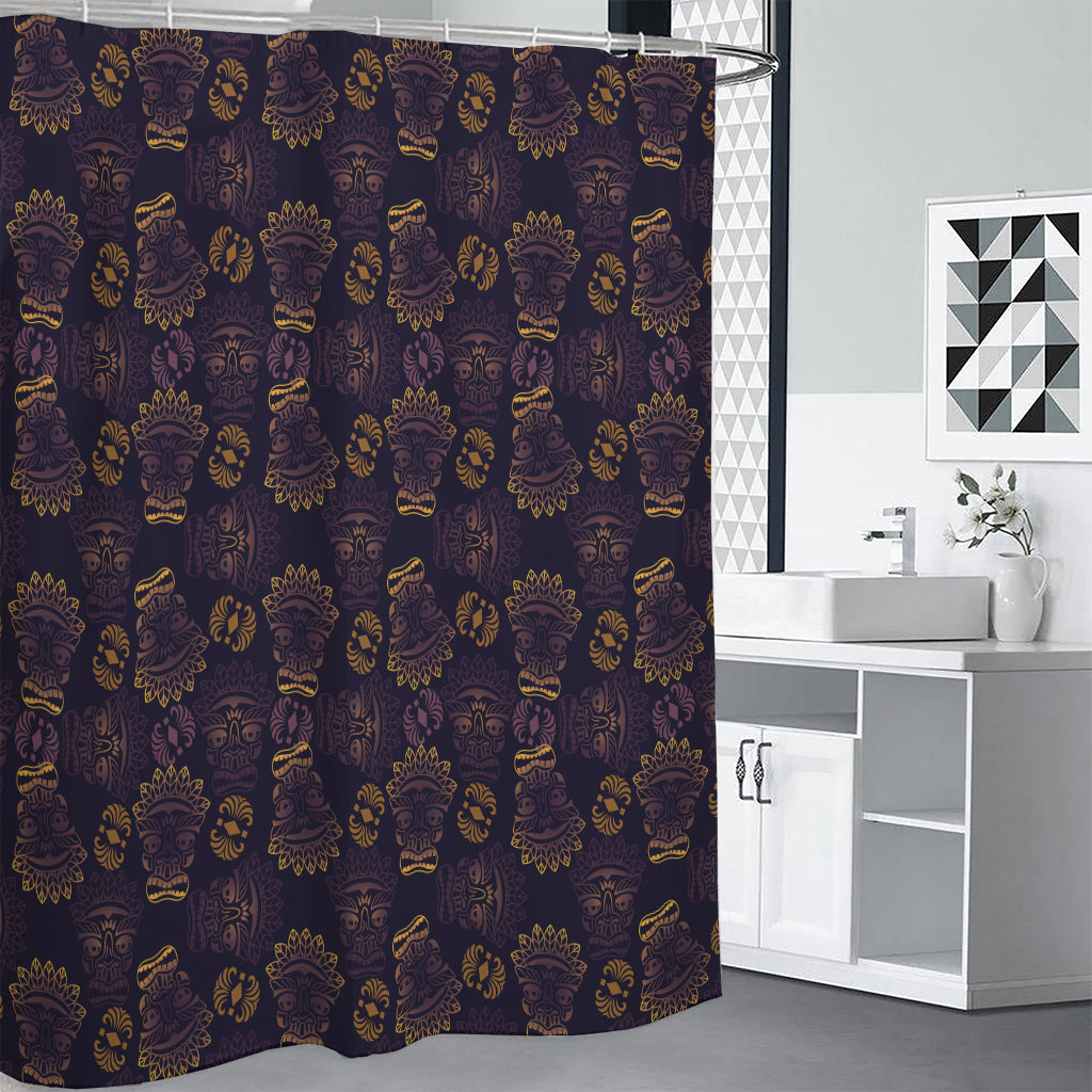 Ornament Tiki Mask Pattern Print Premium Shower Curtain