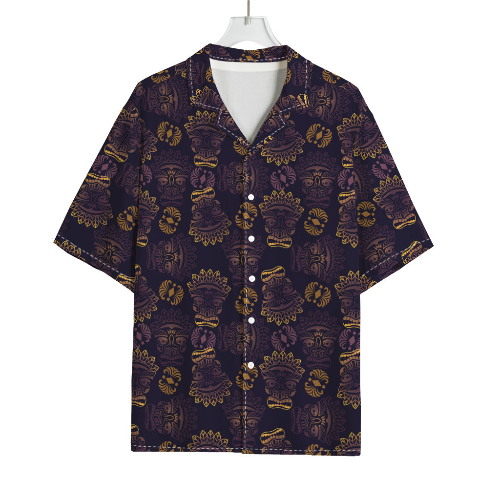 Ornament Tiki Mask Pattern Print Rayon Hawaiian Shirt