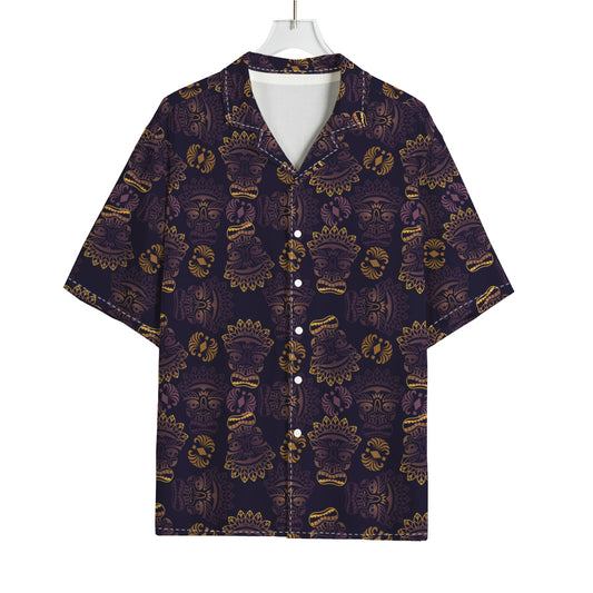 Ornament Tiki Mask Pattern Print Rayon Hawaiian Shirt