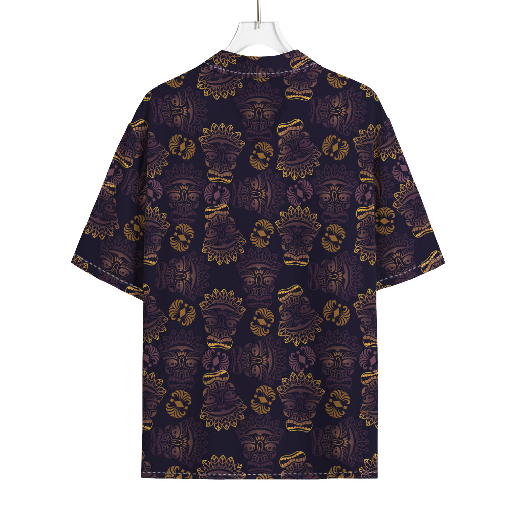 Ornament Tiki Mask Pattern Print Rayon Hawaiian Shirt