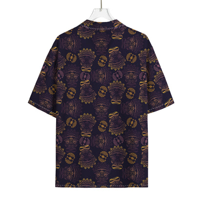 Ornament Tiki Mask Pattern Print Rayon Hawaiian Shirt