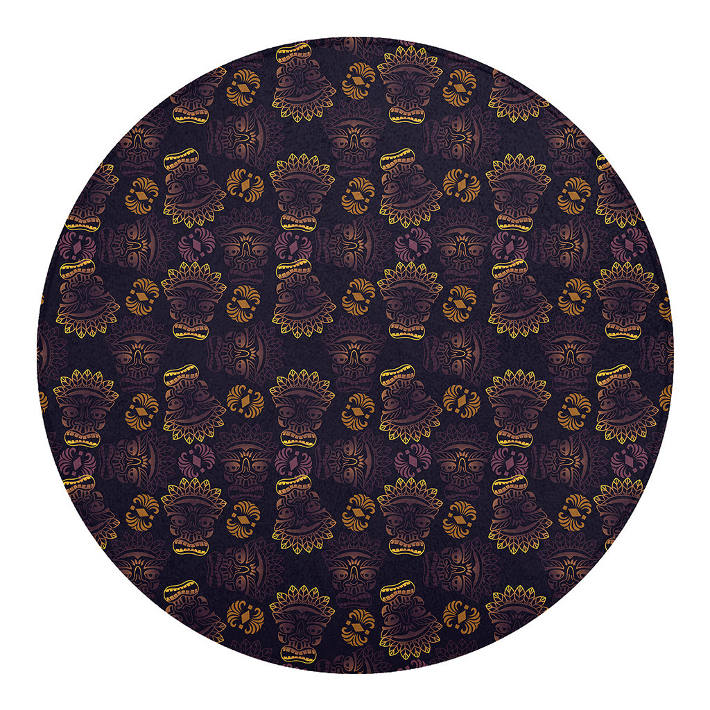 Ornament Tiki Mask Pattern Print Round Blanket