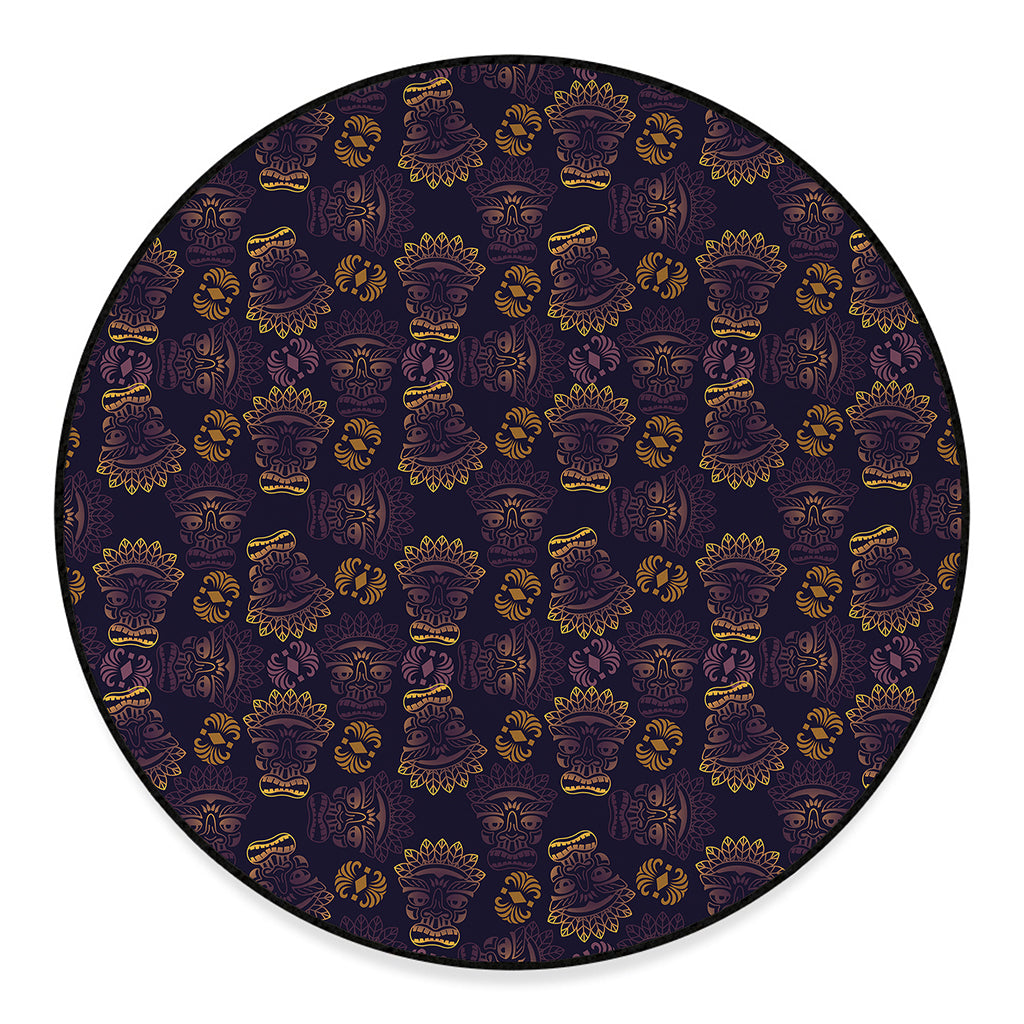 Ornament Tiki Mask Pattern Print Round Floor Mat