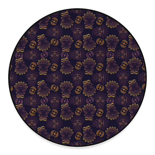 Ornament Tiki Mask Pattern Print Round Floor Mat
