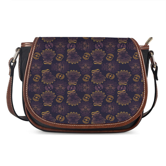 Ornament Tiki Mask Pattern Print Saddle Bag