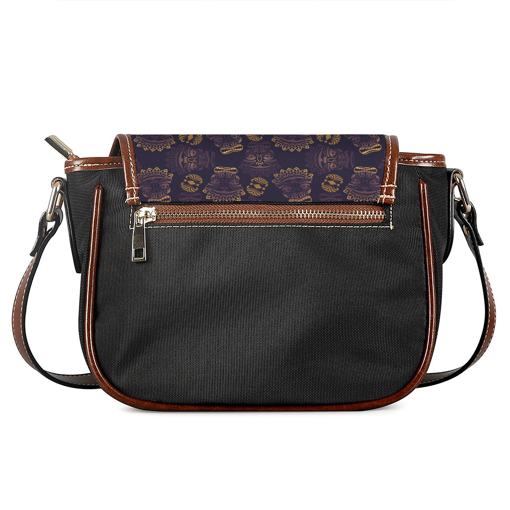Ornament Tiki Mask Pattern Print Saddle Bag