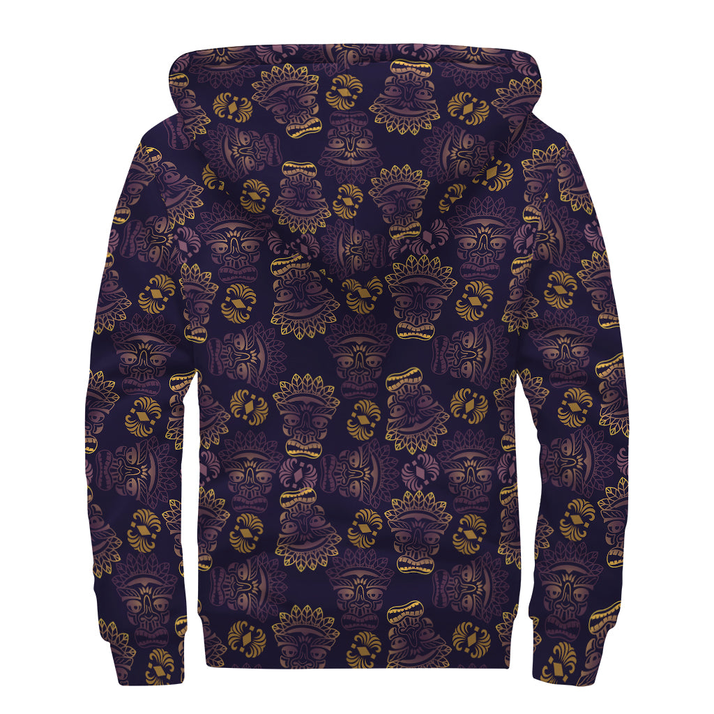 Ornament Tiki Mask Pattern Print Sherpa Lined Zip Up Hoodie