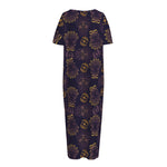 Ornament Tiki Mask Pattern Print Short Sleeve Long Nightdress