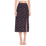 Ornament Tiki Mask Pattern Print Side Slit Midi Skirt