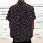 Ornament Tiki Mask Pattern Print Textured Short Sleeve Shirt