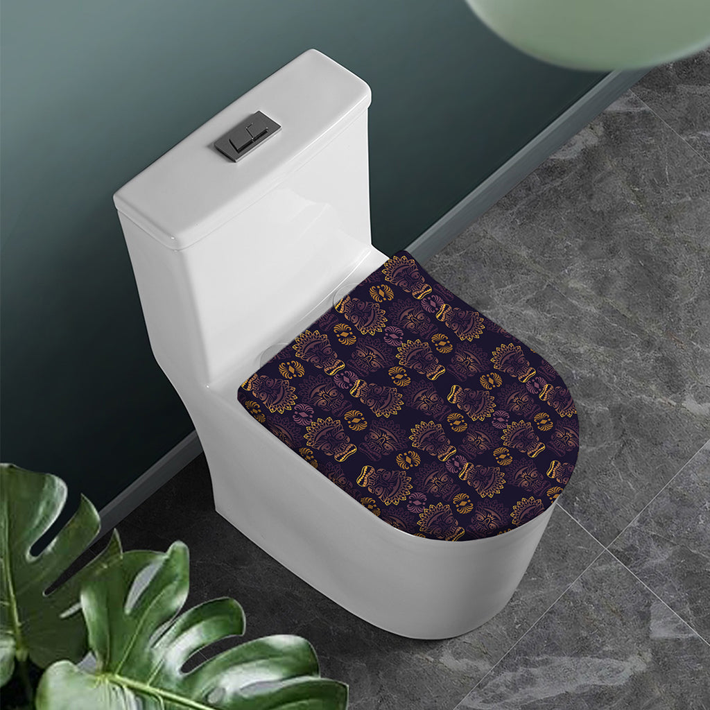 Ornament Tiki Mask Pattern Print Toilet Lid Cover