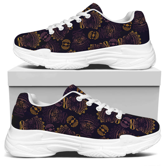 Ornament Tiki Mask Pattern Print White Chunky Shoes