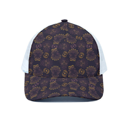 Ornament Tiki Mask Pattern Print White Mesh Trucker Cap