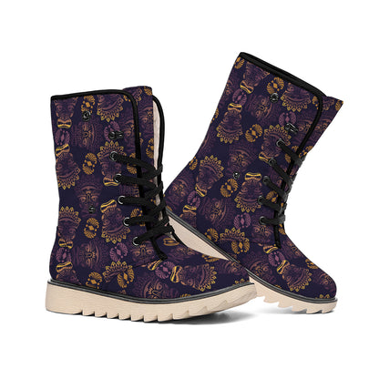 Ornament Tiki Mask Pattern Print Winter Boots