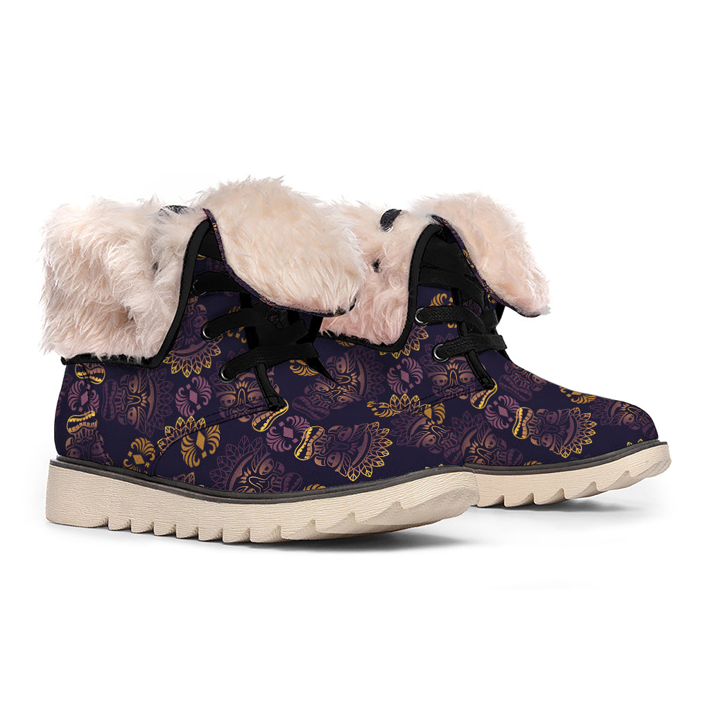 Ornament Tiki Mask Pattern Print Winter Boots