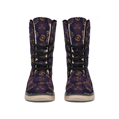Ornament Tiki Mask Pattern Print Winter Boots