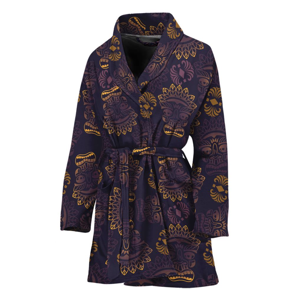 Ornament Tiki Mask Pattern Print Women's Bathrobe