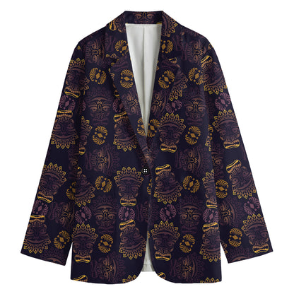 Ornament Tiki Mask Pattern Print Women's Blazer