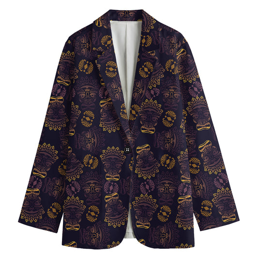 Ornament Tiki Mask Pattern Print Women's Blazer