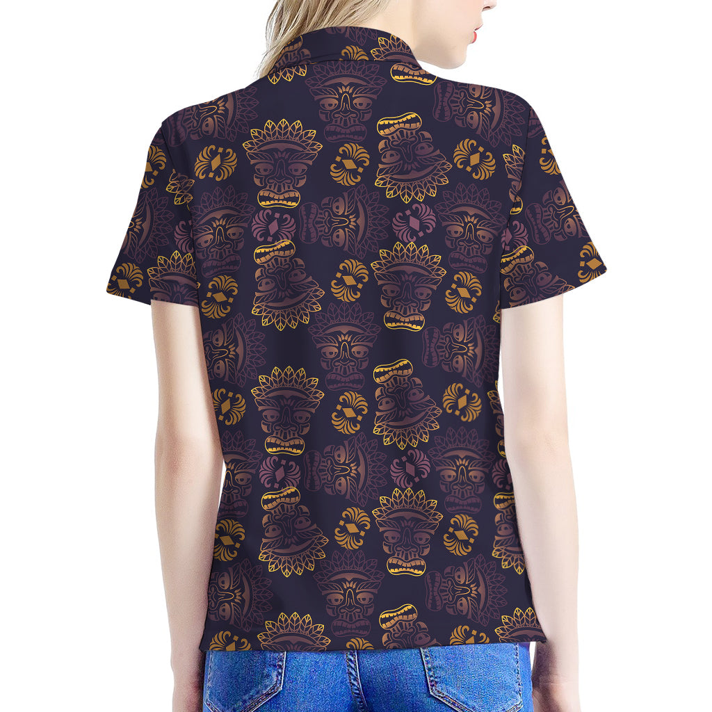 Ornament Tiki Mask Pattern Print Women's Polo Shirt