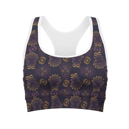 Ornament Tiki Mask Pattern Print Women's Sports Bra