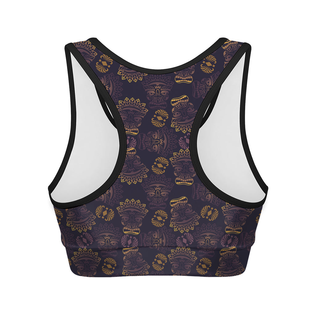 Ornament Tiki Mask Pattern Print Women's Sports Bra