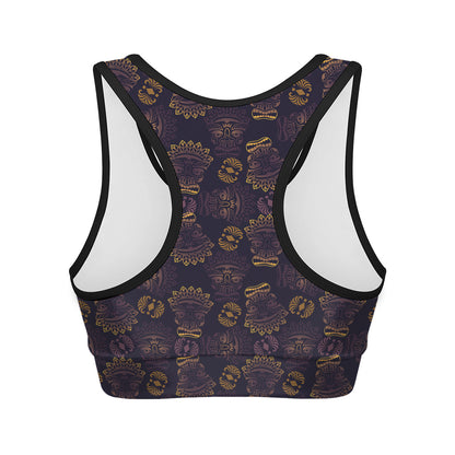 Ornament Tiki Mask Pattern Print Women's Sports Bra
