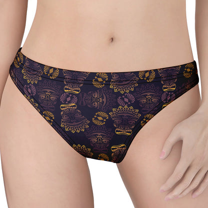 Ornament Tiki Mask Pattern Print Women's Thong