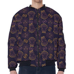 Ornament Tiki Mask Pattern Print Zip Sleeve Bomber Jacket