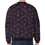Ornament Tiki Mask Pattern Print Zip Sleeve Bomber Jacket