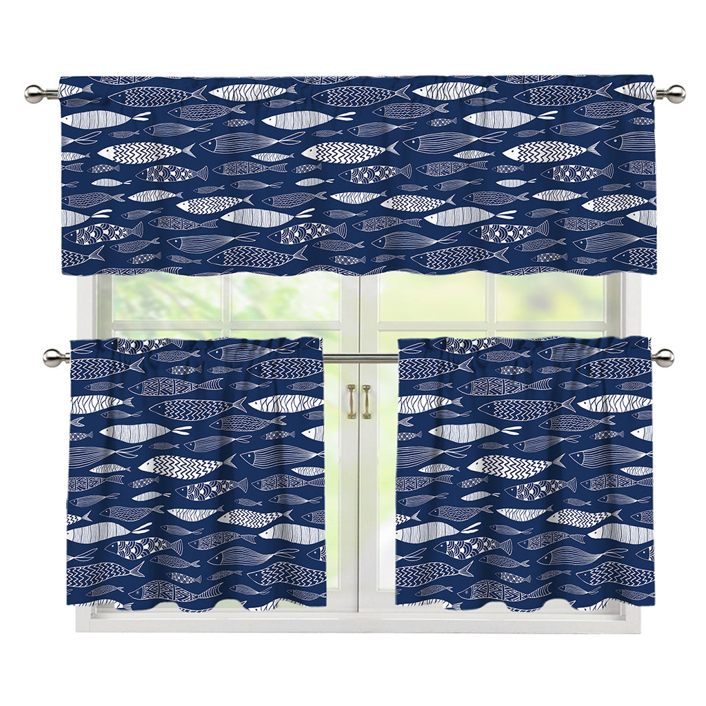 Ornamental Fish Pattern Print 3 Piece Kitchen Curtains