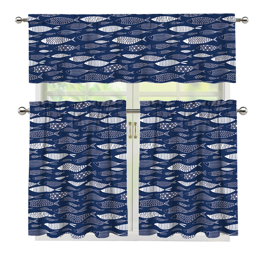 Ornamental Fish Pattern Print 3 Piece Kitchen Curtains