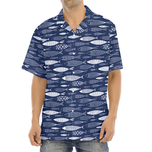 Ornamental Fish Pattern Print Aloha Shirt