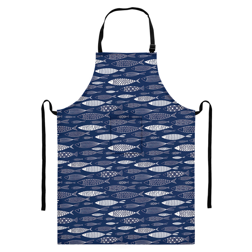 Ornamental Fish Pattern Print Bib Apron With Pocket