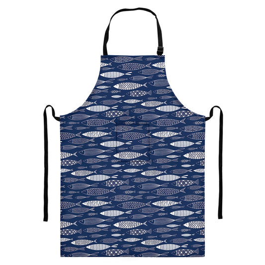 Ornamental Fish Pattern Print Bib Apron With Pocket