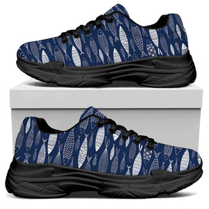 Ornamental Fish Pattern Print Black Chunky Shoes