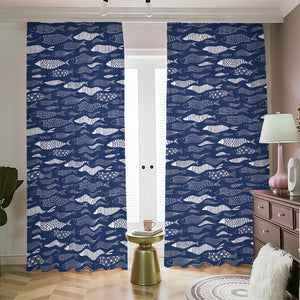 Ornamental Fish Pattern Print Blackout Pencil Pleat Curtains