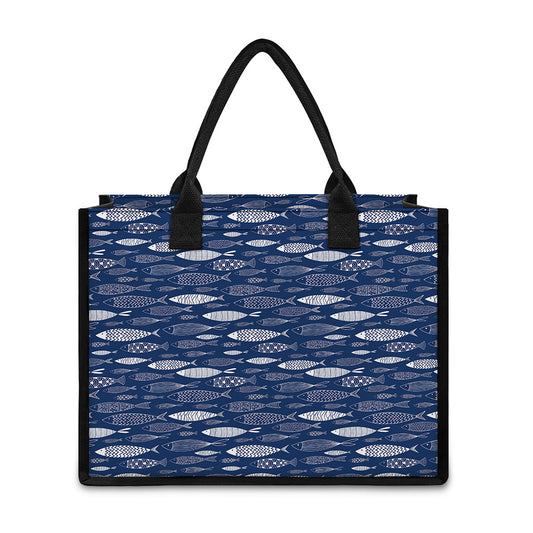 Ornamental Fish Pattern Print Canvas Tote Bag