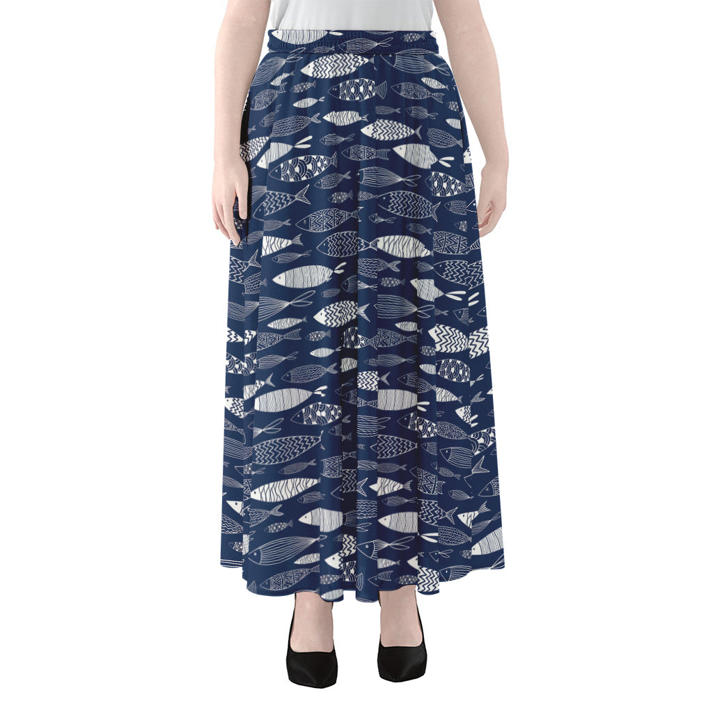Ornamental Fish Pattern Print Chiffon Maxi Skirt