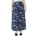 Ornamental Fish Pattern Print Chiffon Maxi Skirt