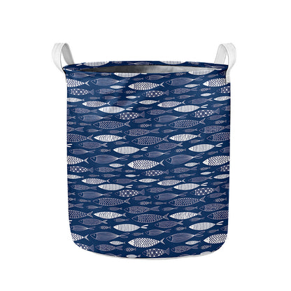 Ornamental Fish Pattern Print Collapsible Laundry Basket