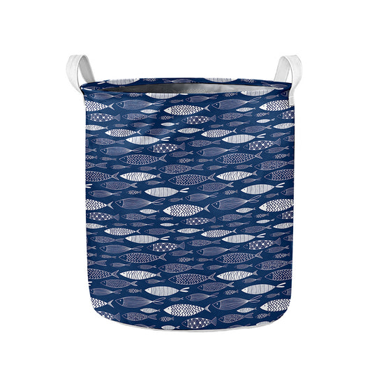 Ornamental Fish Pattern Print Collapsible Laundry Basket