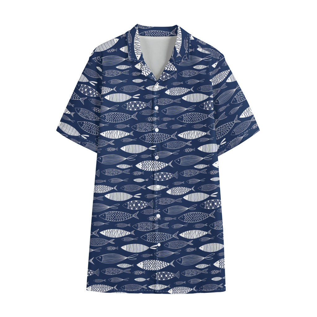 Ornamental Fish Pattern Print Cotton Hawaiian Shirt