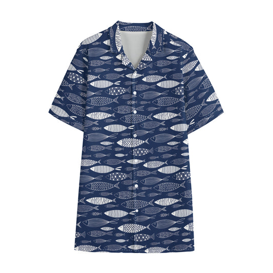 Ornamental Fish Pattern Print Cotton Hawaiian Shirt