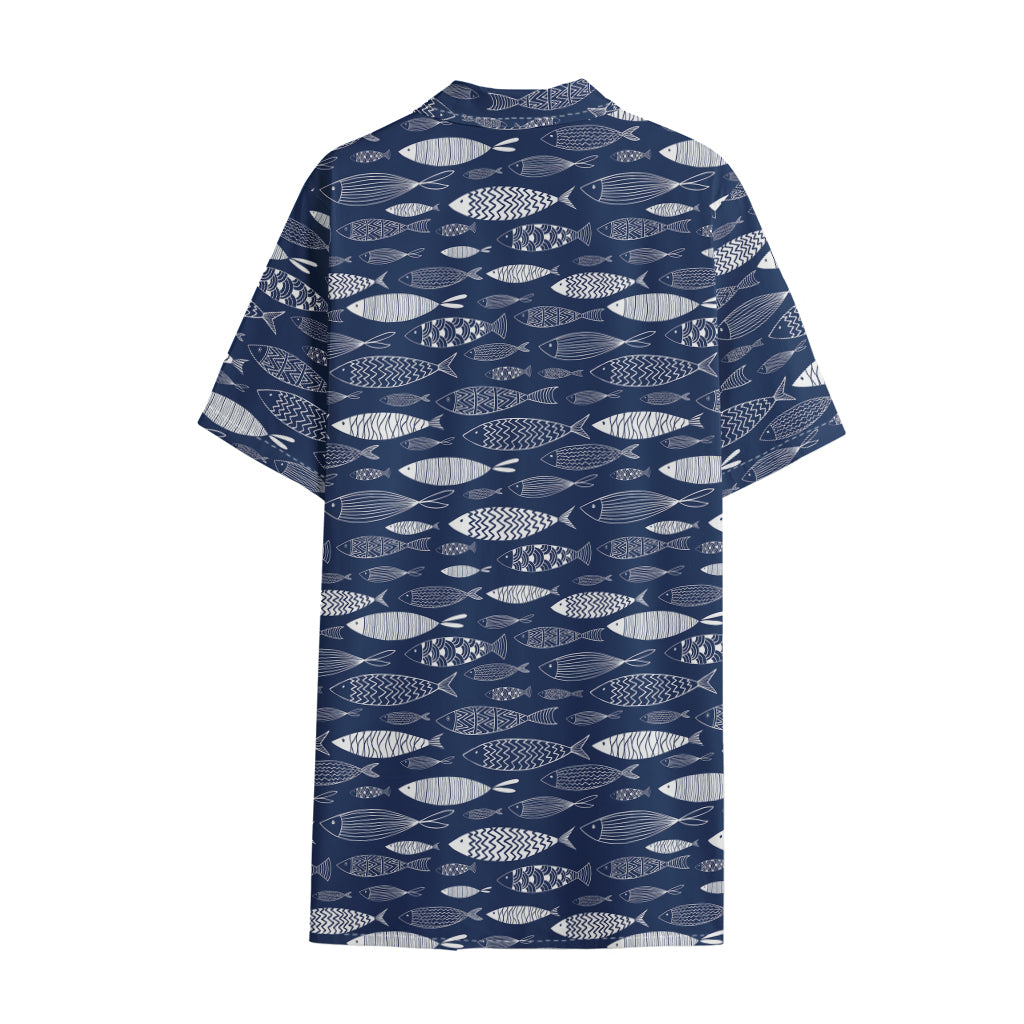Ornamental Fish Pattern Print Cotton Hawaiian Shirt