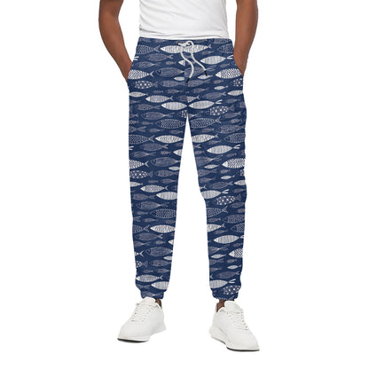 Ornamental Fish Pattern Print Cotton Pants