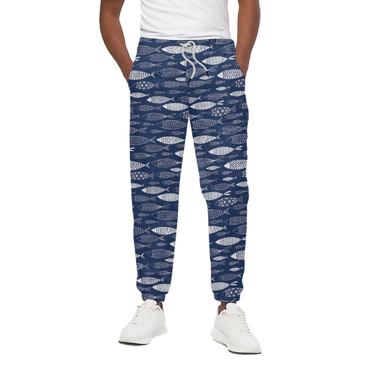 Ornamental Fish Pattern Print Cotton Pants