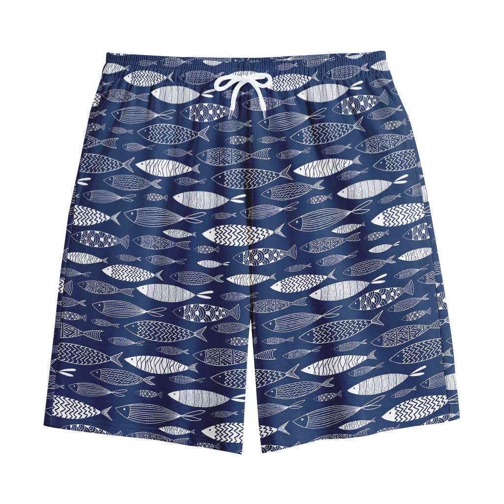 Ornamental Fish Pattern Print Cotton Shorts